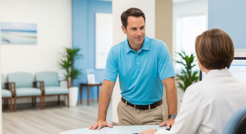 clínica de reabilitação moderna e acolhedora, representando escolha segura e próxima ao paciente.