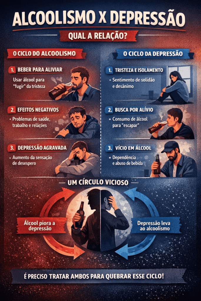 Infográfico sobre a relação entre alcoolismo e depressão